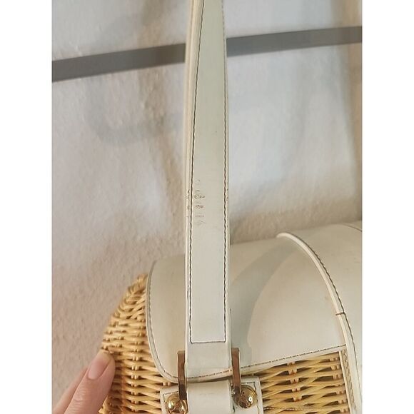 ETIENNE AIGNER Woven Wicker Basket Oblong Purse Handbag Leather Handles Straw - Picture 4 of 10